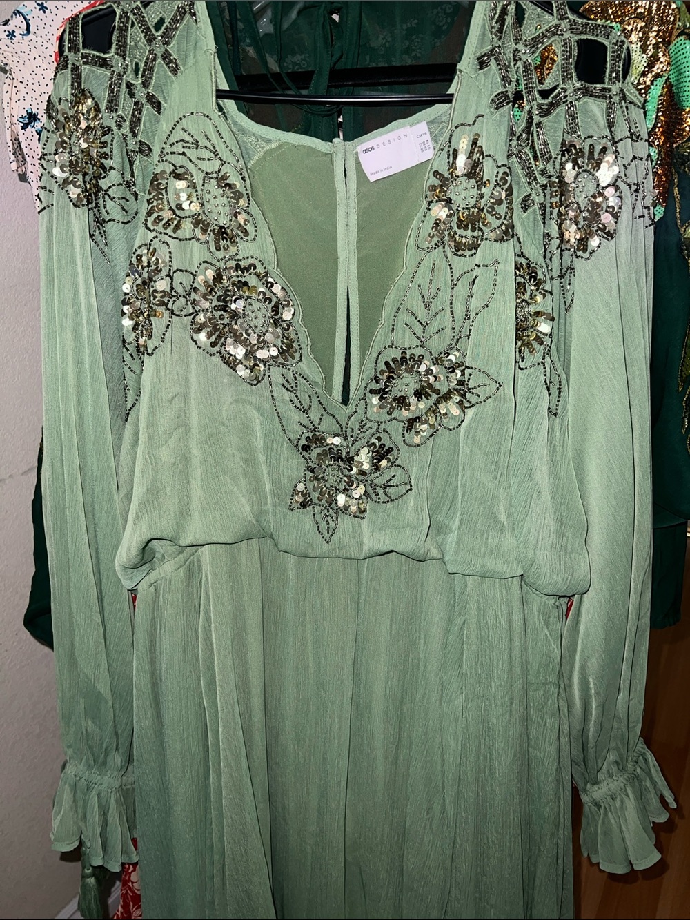 ASOS Curve Light Green Embellished V-Neck Maxi Dress - Picture 4 of 7